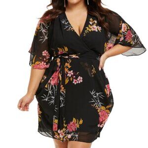 NWT City Chic Wrap Beloved Black Floral Wedding Guest Spring Cocktail Dress